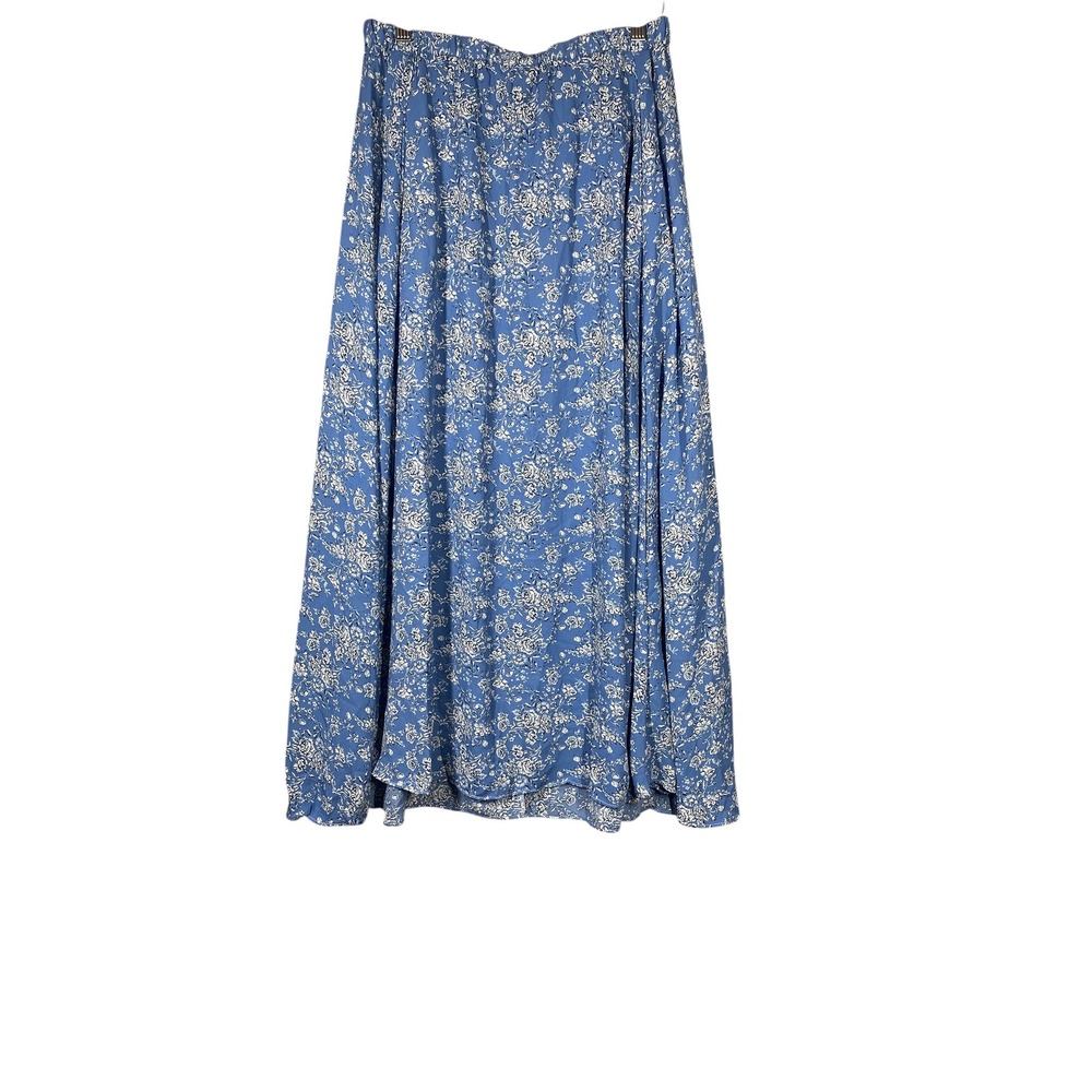 Max Studio Maxi Skirt Womens M Blue Excellent Floral Elastic Waist Pockets
